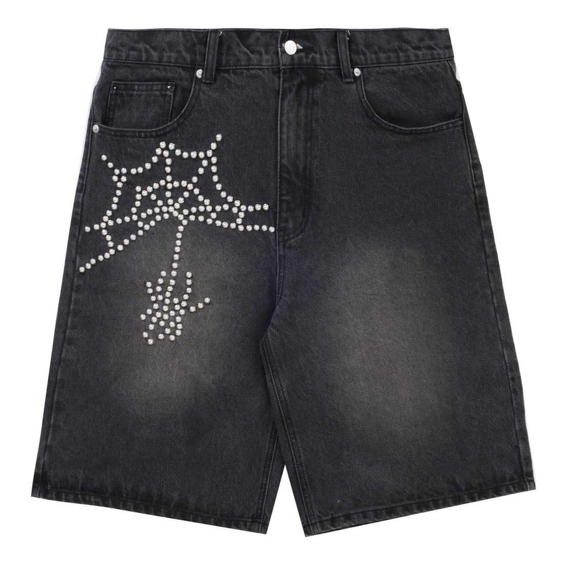 BK Spider Black Denim Shorts by Boredom Kills with Web Design (1 of 2)