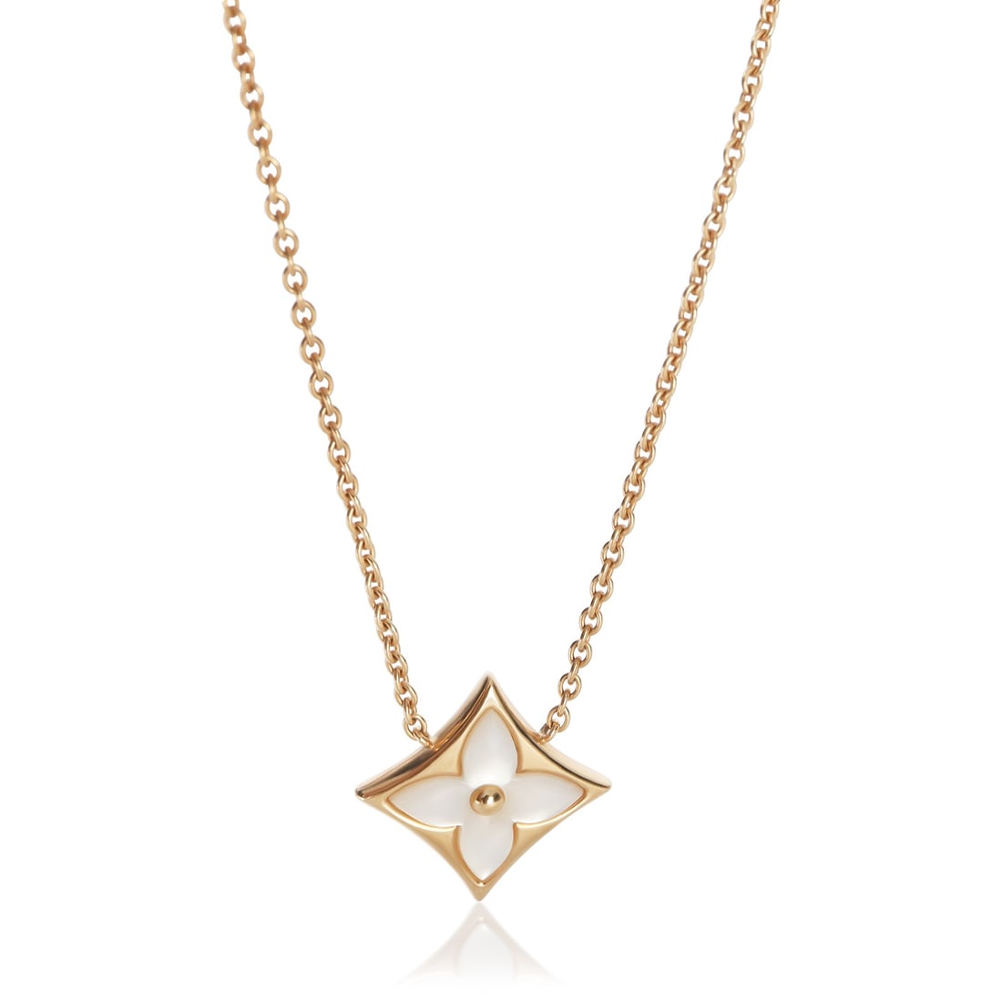Louis Vuitton Color Blossom Star rose gold pendant mother of pearl: Louis Vuitton Color Blossom Star rose gold pendant mother of pearl This Louis Vuitton Color Blossom Star pendant features a pink mother of pearl as the main stone, set in 18k rose gold. The pendant co