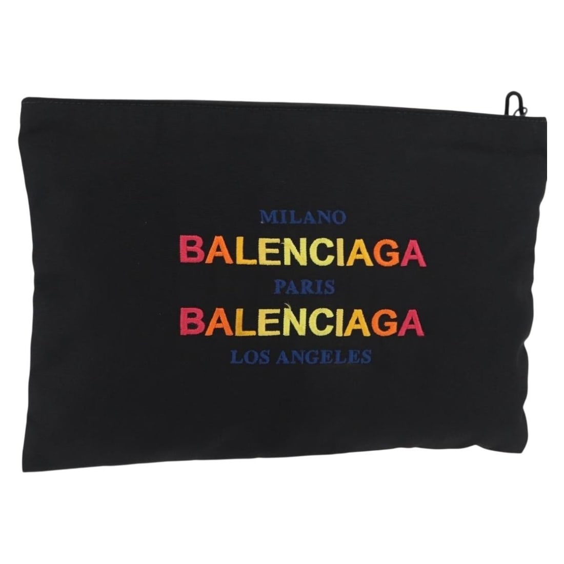 Balenciaga Canvas Black Silver Clutch Bag 459745: Balenciaga Canvas Black Silver Clutch Bag 459745 This Balenciaga clutch bag features a sleek black and silver canvas exterior, offering a stylish and modern accessory for women. Crafted in Italy, the 