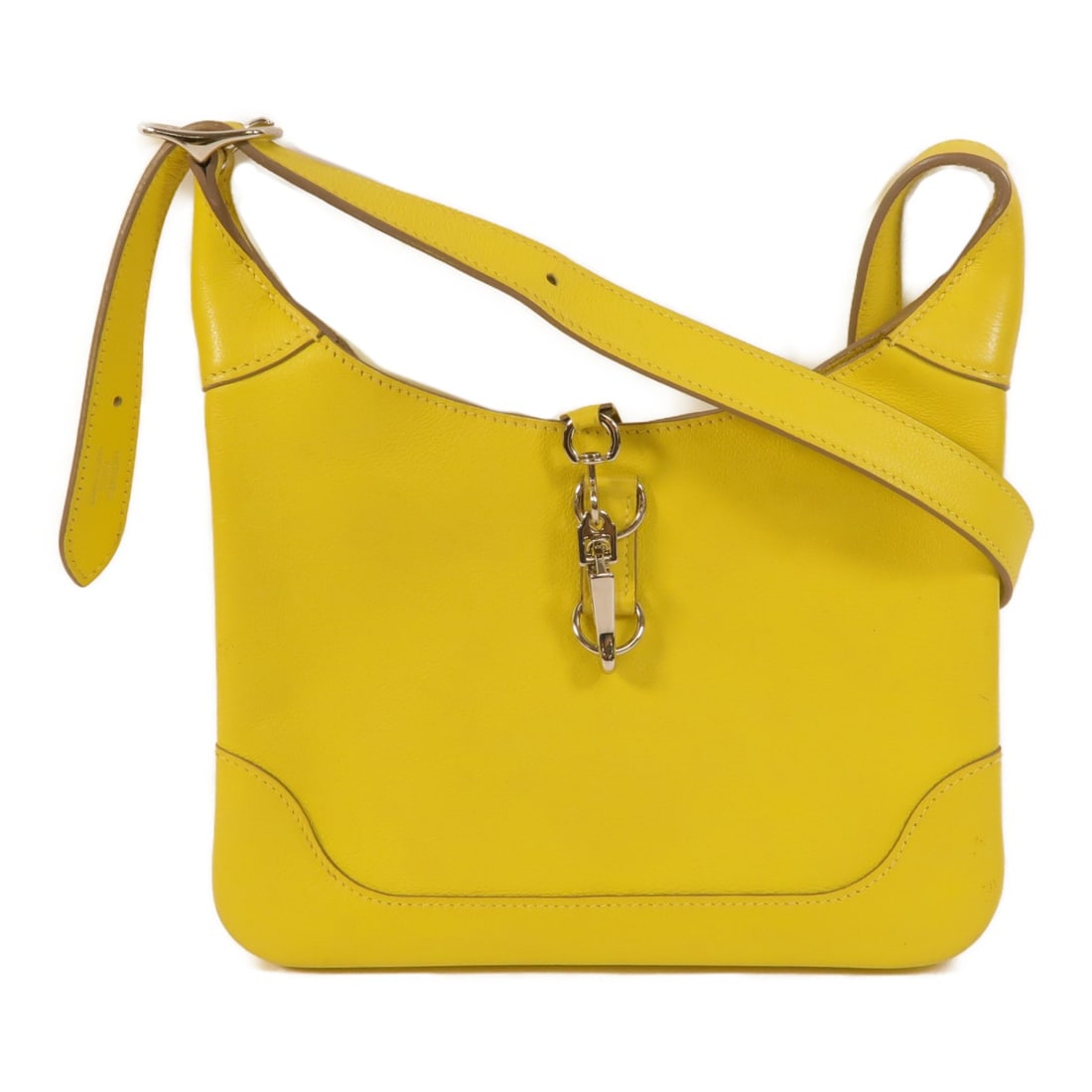 Hermes Trim Duo 24 Lime Evercolor Leather Shoulder Bag PHW: Hermes Trim Duo 24 Lime Evercolor Leather Shoulder Bag PHW This HERMES Trim Duo 24 is a sophisticated shoulder bag crafted from Evercolor calfskin leather in a vibrant lime yellow shade. Designed for 