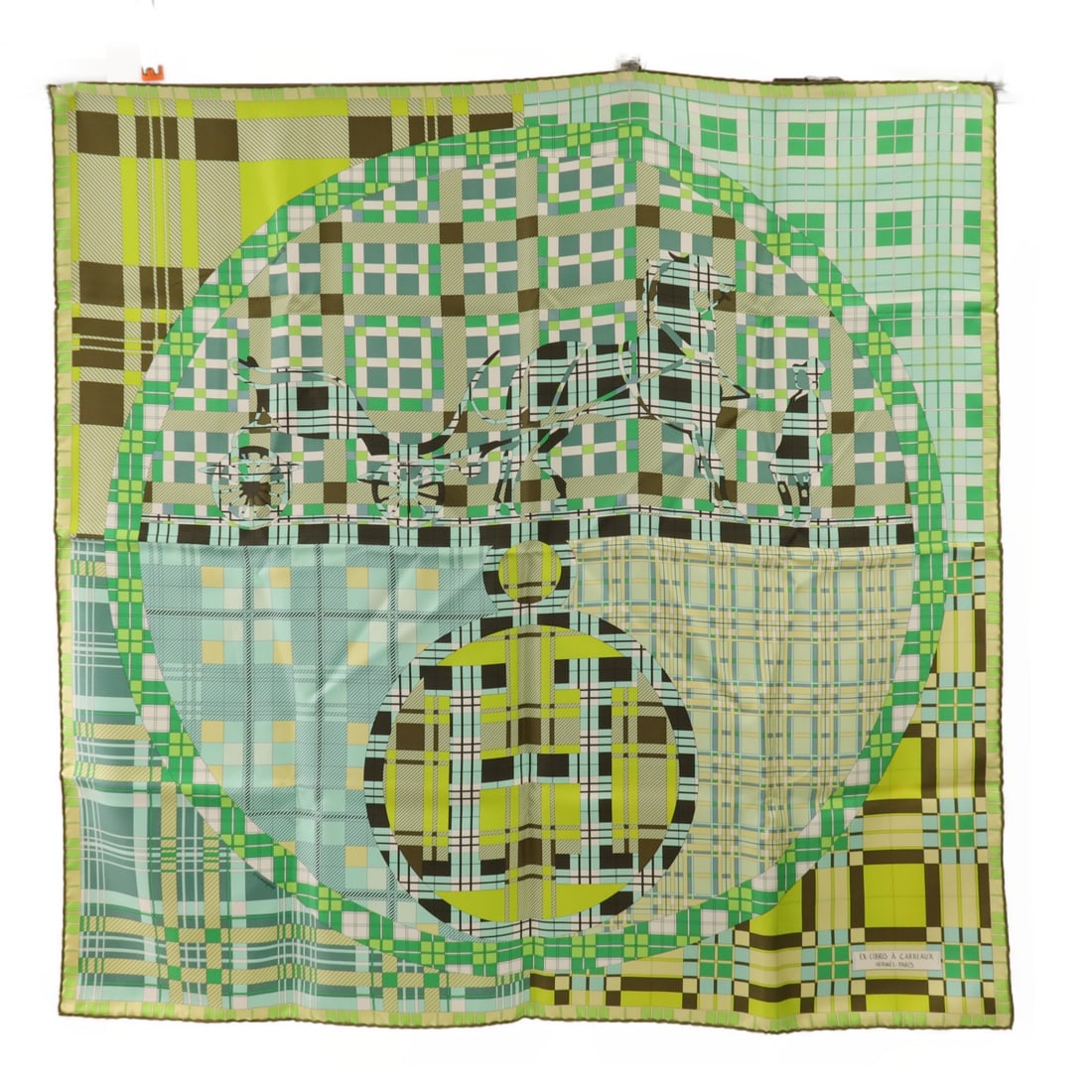 Hermes Silk Scarf Green Multicolor 90x90 cm French Luxury Accessory: Hermes Silk Scarf Green Multicolor 90x90 cm French Luxury Accessory This Hermes scarf features a 90x90 cm design crafted from luxurious silk in a green and multicolor palette. Made in France, it is de