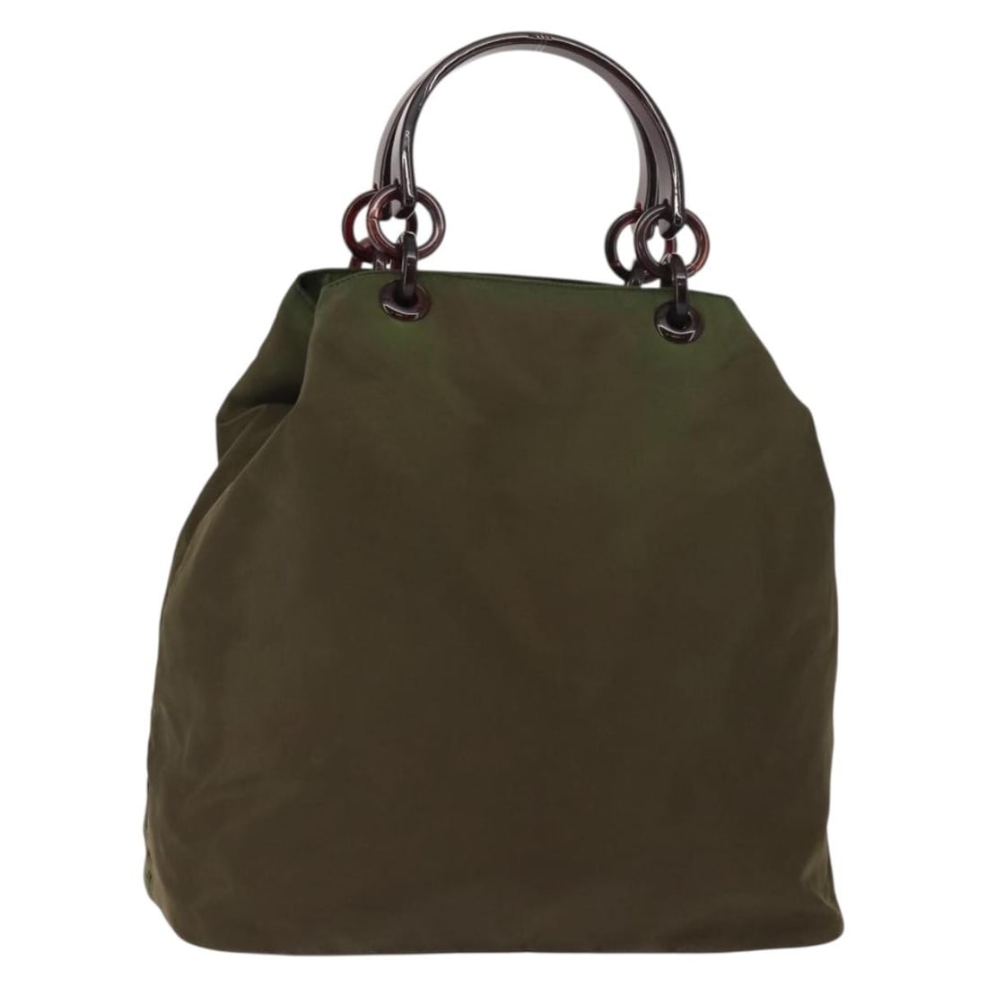 Prada Tessuto Nylon Tote Bag with Resin Handles Khaki: Prada Tessuto Nylon Tote Bag with Resin Handles Khaki This Prada Resin Handle Tote Tessuto is crafted from durable khaki nylon and features distinctive resin handles. Designed for women, this pre-owne
