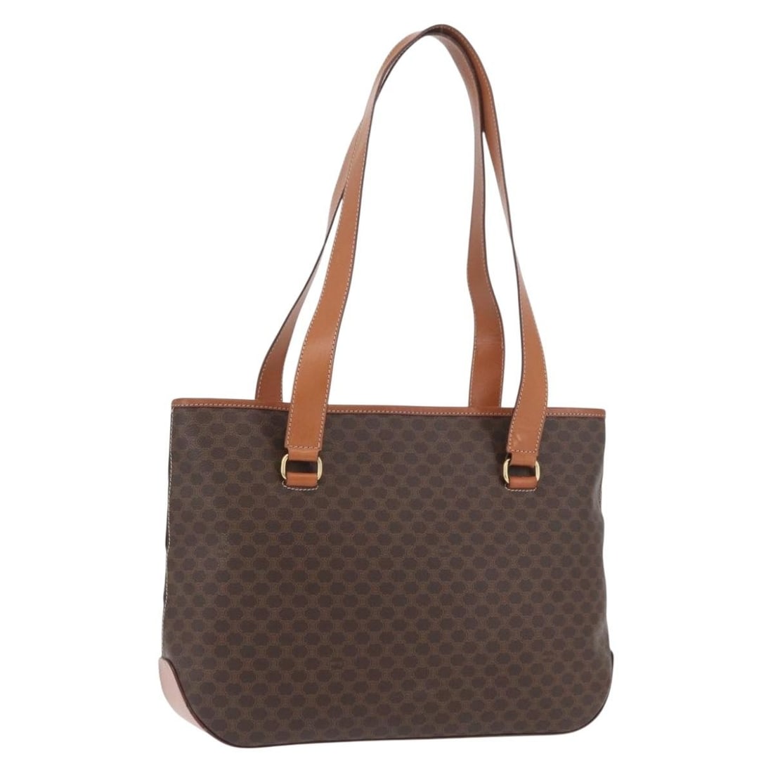 Celine Macadam Brown PVC Leather Tote Bag Gold Accents Italy: Celine Macadam Brown PVC Leather Tote Bag Gold Accents Italy This CELINE Macadam tote bag features a signature PVC leather and Macadam canvas exterior in brown and gold tones. Designed for women, it o