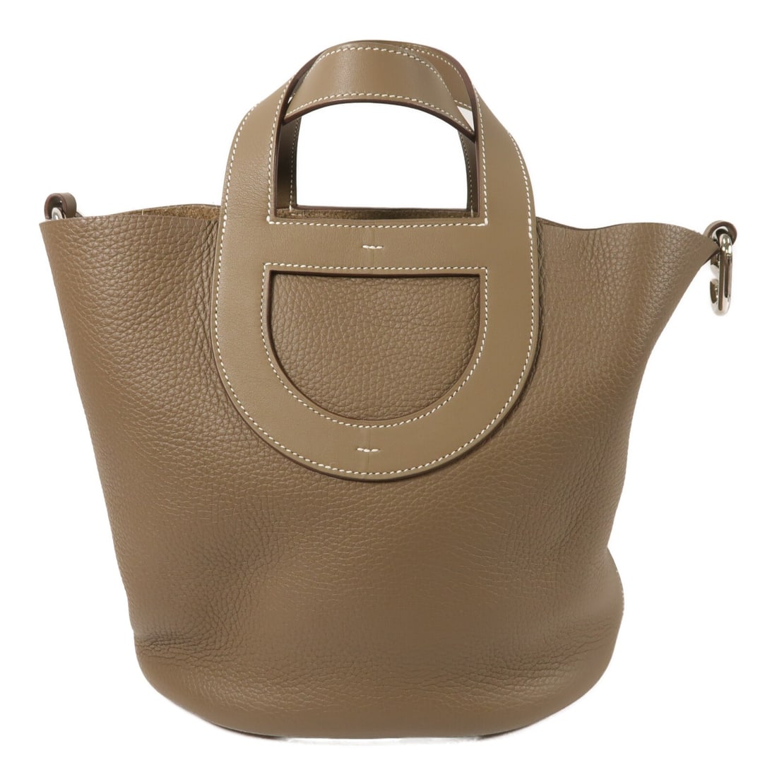 Hermes In The Loop 23 Etoupe Gray Clemence Leather PHW Handbag: Hermes In The Loop 23 Etoupe Gray Clemence Leather PHW Handbag This Hermes In The Loop 23 handbag is crafted from Clemence calfskin leather in a refined gray shade. Designed for women, it features a r