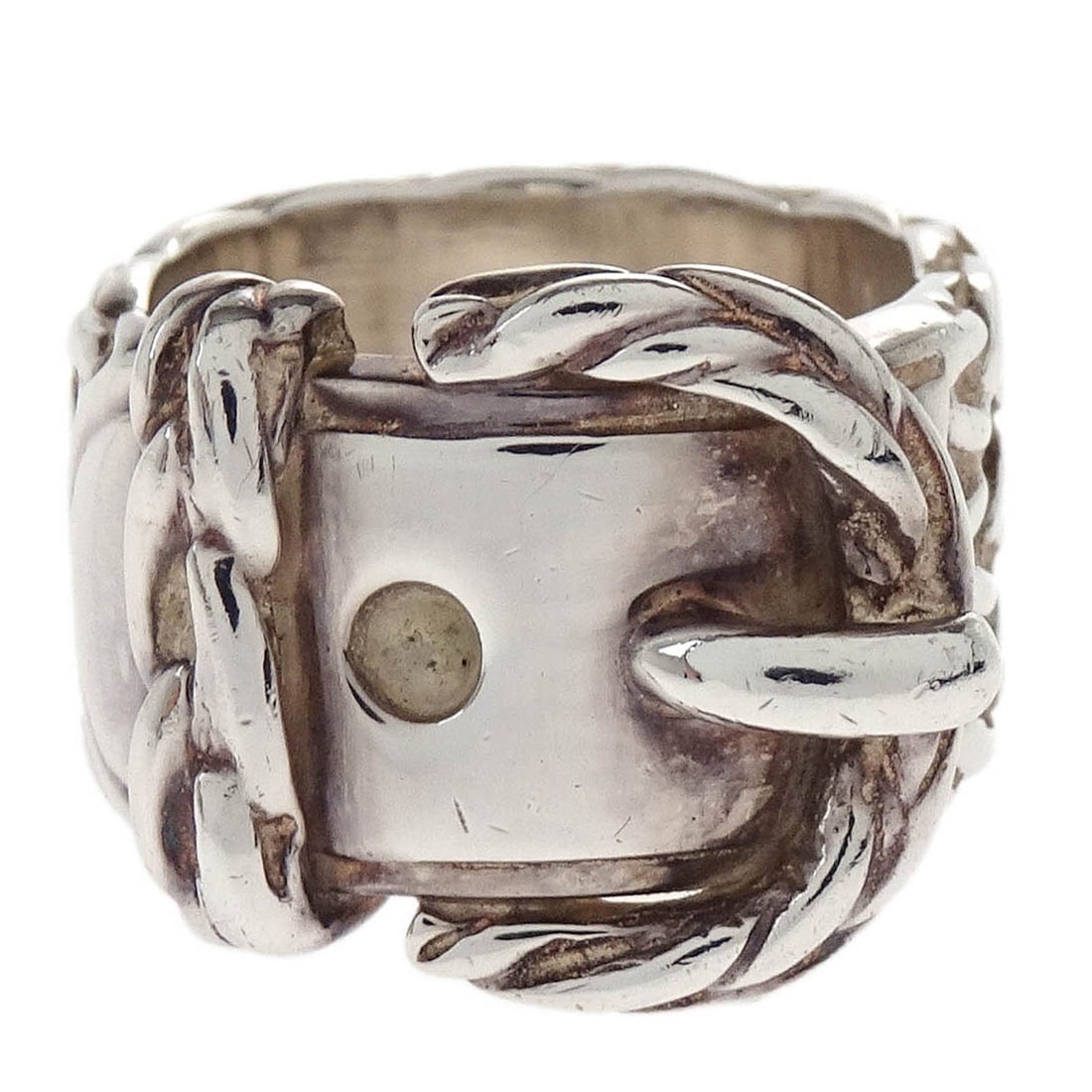 HERMES Vintage Silver Plated Round Ring Size 51 48 8: HERMES Vintage Silver Plated Round Ring Size 51 48 8 This vintage Hermes ring features a classic round shape and is crafted from silver-plated metal, showcasing a stunning silver color. It combines el