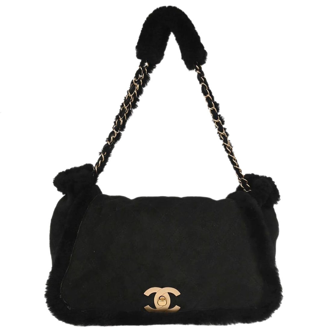 Chanel Black Sheepskin Mouton Top Handle Handbag Italy: Chanel Black Sheepskin Mouton Top Handle Handbag Italy This Chanel Black Sheepskin Mouton Handbag is a stylish medium-sized accessory, perfect for any occasion. Crafted in Italy, it features a luxurio