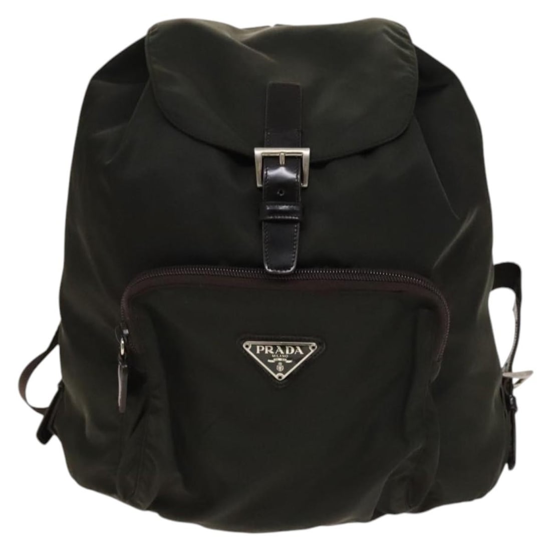 Prada Nylon Khaki Backpack with Front Buckle Pocket (1 of 18)