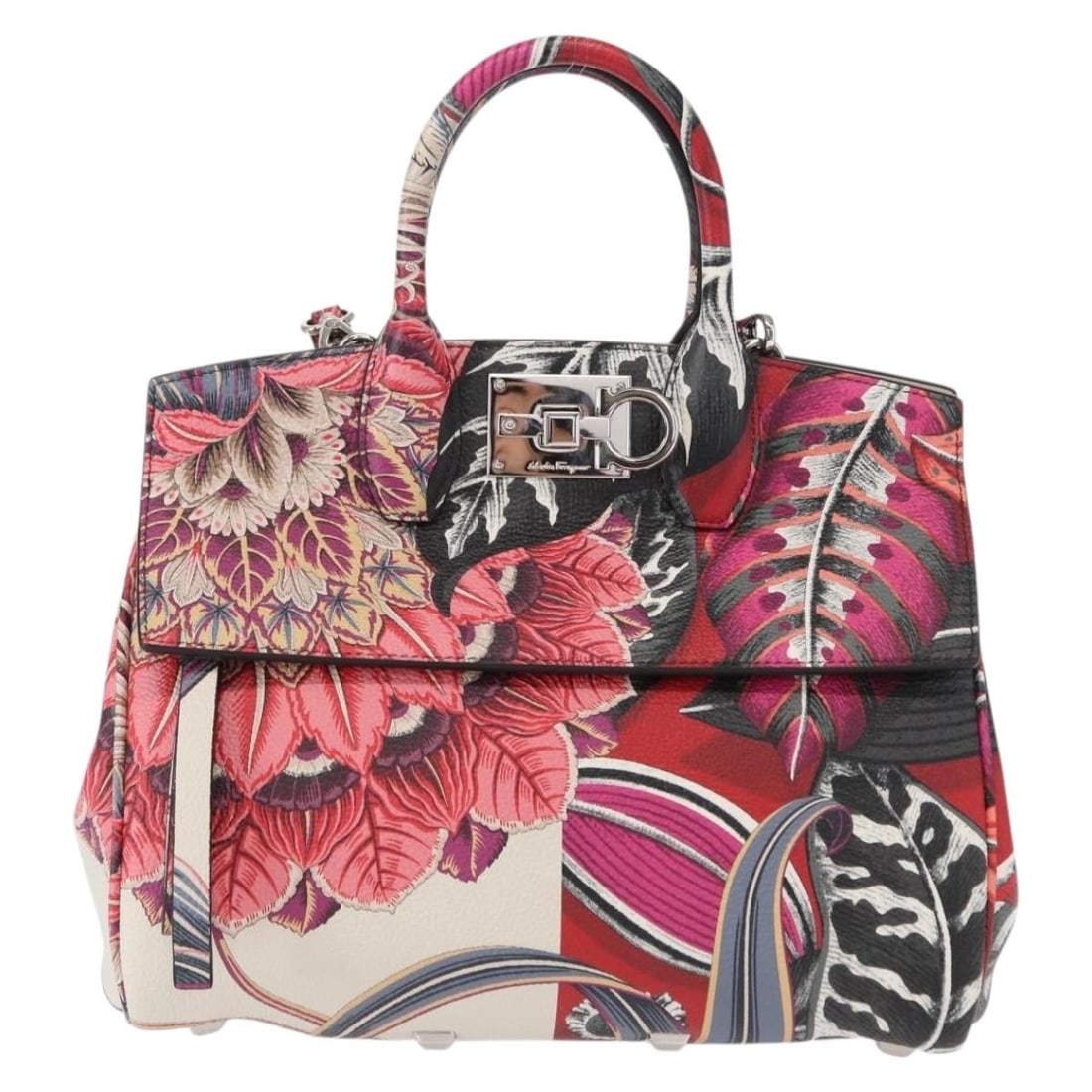 Studio Satchel Multicolor Leather Handbag by Salvatore Ferragamo: Studio Satchel Multicolor Leather Handbag by Salvatore Ferragamo This Salvatore Ferragamo Studio Satchel is a multicolour leather handbag designed for women. It features a compact structure with sligh