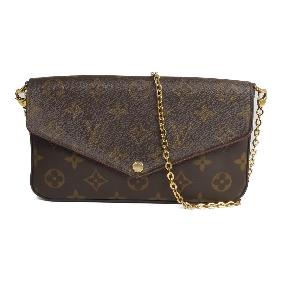 Louis Vuitton Pochette Felicie Monogram Brown Chain Shoulder Bag: Louis Vuitton Pochette Felicie Monogram Brown Chain Shoulder Bag This Louis Vuitton Pochette Felicie chain shoulder bag features the iconic Monogram pattern in brown PVC coated canvas. The bag is desi
