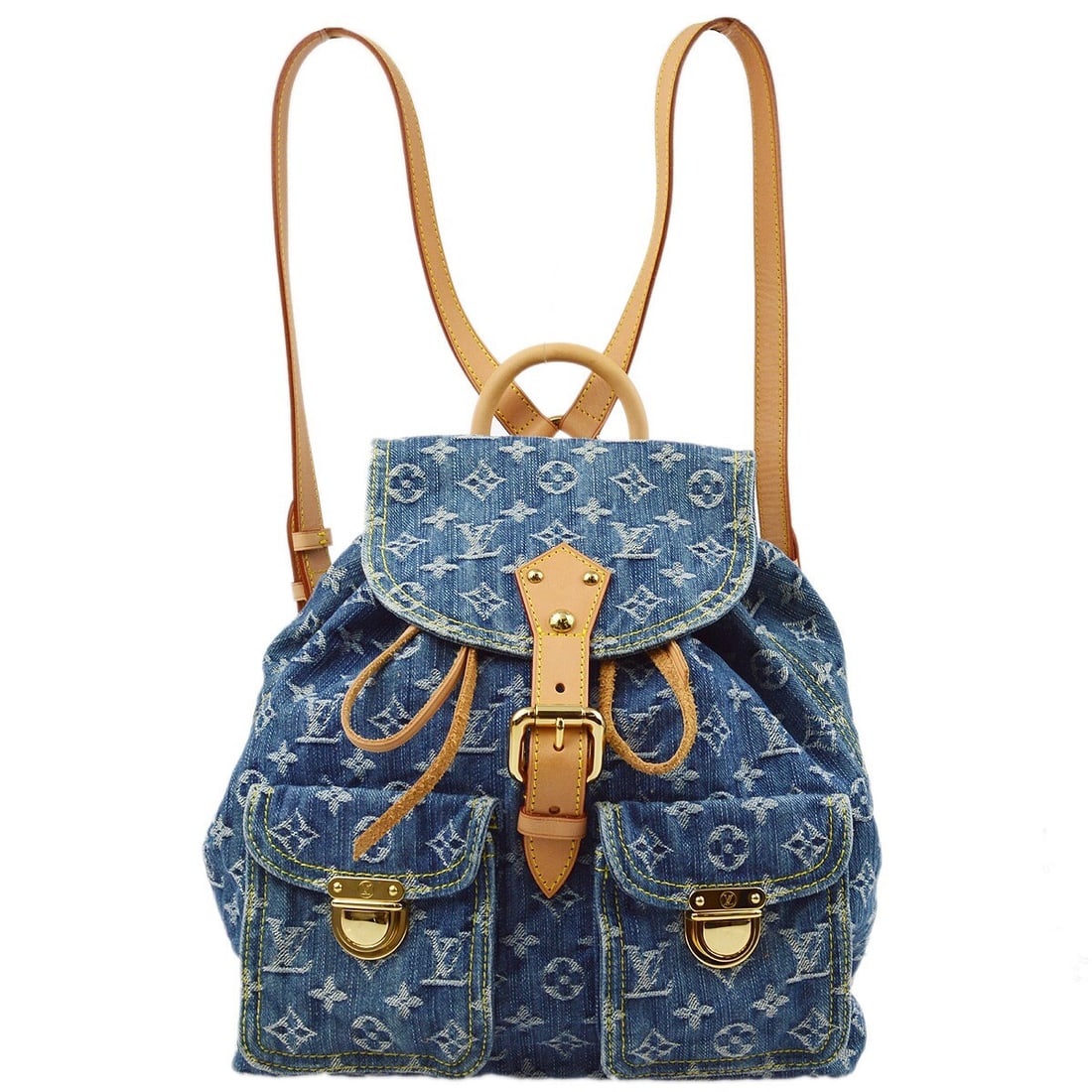 Louis Vuitton Sac A Dos GM Blue Denim Backpack: Louis Vuitton Sac A Dos GM Blue Denim Backpack This Louis Vuitton Sac a Dos GM backpack features the iconic blue monogram denim exterior with gold-plated hardware and a buckle closure. Designed with a