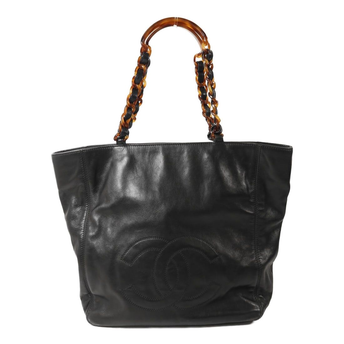 Chanel Vintage Black Lambskin Shoulder Bag CC: Chanel Vintage Black Lambskin Shoulder Bag CC This CHANEL vintage shoulder bag is crafted from luxurious black lambskin leather, offering a classic and elegant design. The bag features a regular size 