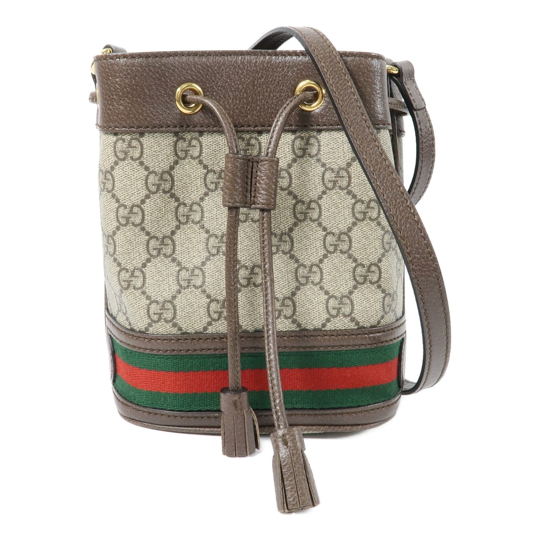 Gucci Ophidia Mini Brown Coated Canvas Bucket Bag GHW: Gucci Ophidia Mini Brown Coated Canvas Bucket Bag GHW This GUCCI Ophidia Mini Bucket Shoulder Bag features a classic brown PVC coated canvas exterior with gold-tone hardware. Designed for women, it of