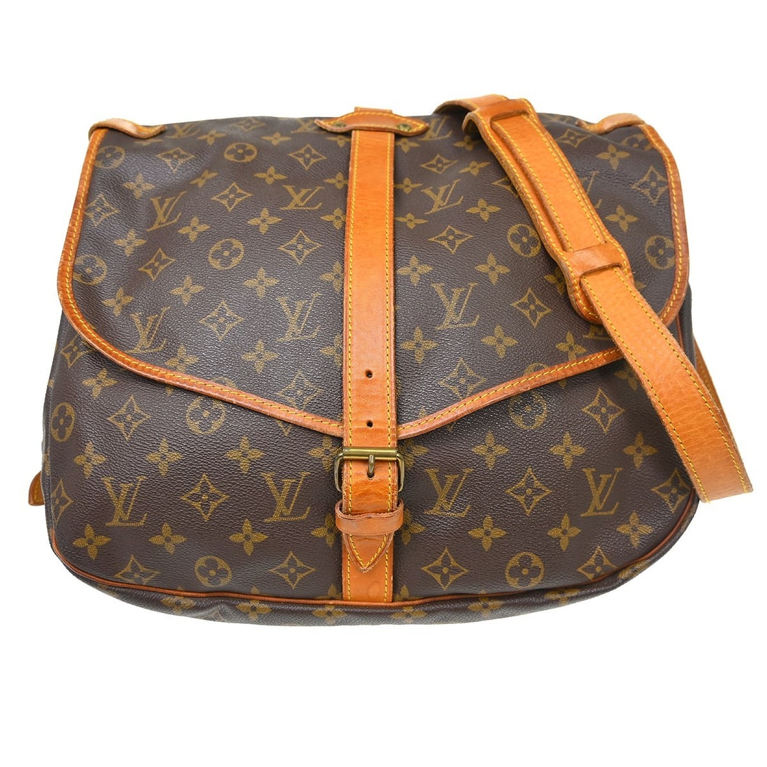 Louis Vuitton Saumur 35 Monogram Crossbody Shoulder Bag: Louis Vuitton Saumur 35 Monogram Crossbody Shoulder Bag This is a vintage Louis Vuitton Saumur 35 shoulder bag crafted from signature monogram canvas with leather accents. The bag features a medium-si