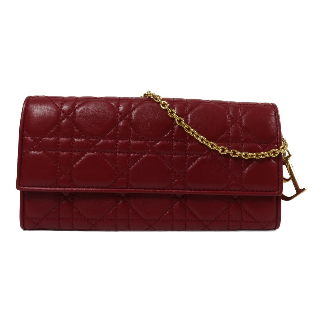 Dior Lady Dior Red Lambskin Wallet On Chain: Dior Lady Dior Red Lambskin Wallet On Chain This Christian Dior Lady Dior Wallet On Chain is crafted from luxurious red lambskin leather. Designed as a shoulder bag, it offers a compact and elegant si