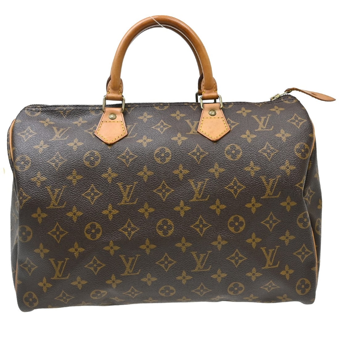Louis Vuitton Speedy 35 Monogram Brown Satchel Handbag: Louis Vuitton Speedy 35 Monogram Brown Satchel Handbag This is a Louis Vuitton Speedy 35 handbag crafted in the signature Monogram canvas with brown leather trim. It features double leather handles, a