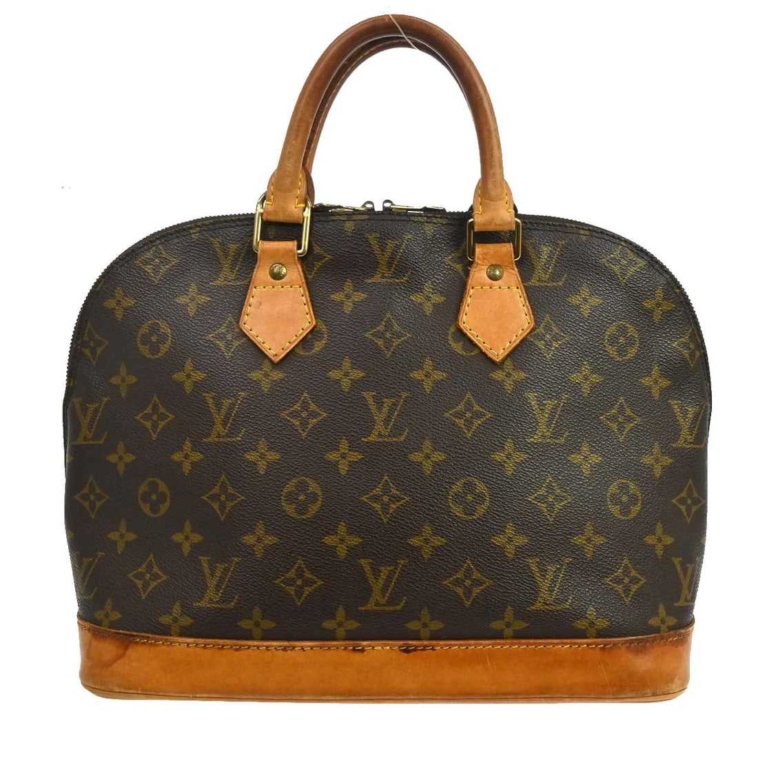 Louis Vuitton Alma Monogram Canvas Zip Handbag: Louis Vuitton Alma Monogram Canvas Zip Handbag This Louis Vuitton Alma handbag features the classic monogram canvas exterior with beige double handles and a zip closure. The medium-sized bag is design