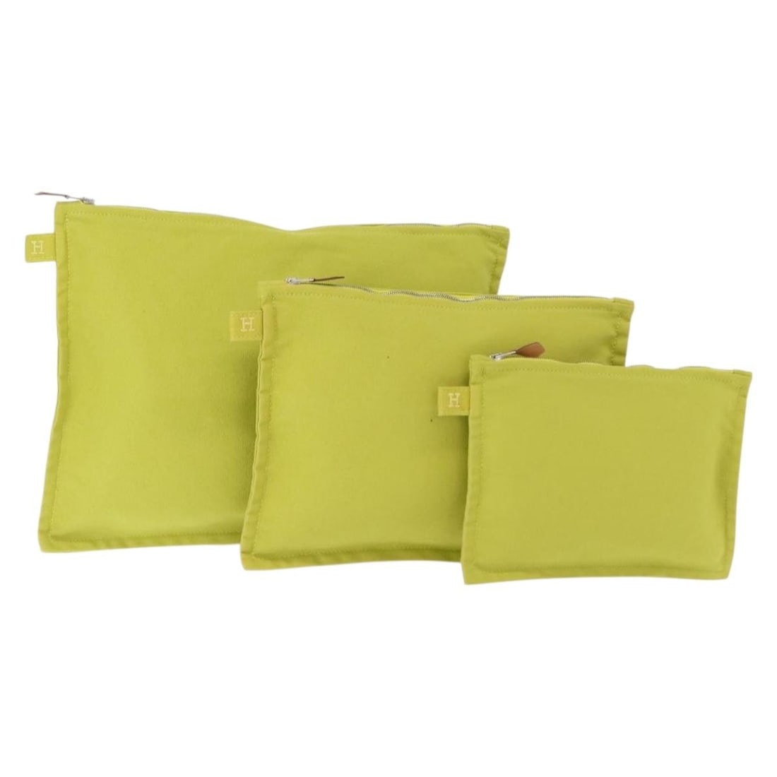 HERMES Bora Bora Green Silver Canvas Pouch 3 Piece Set: HERMES Bora Bora Green Silver Canvas Pouch 3 Piece Set This set features three HERMES Bora Bora pouches crafted from durable canvas in an elegant green and silver color combination. Made in France, th