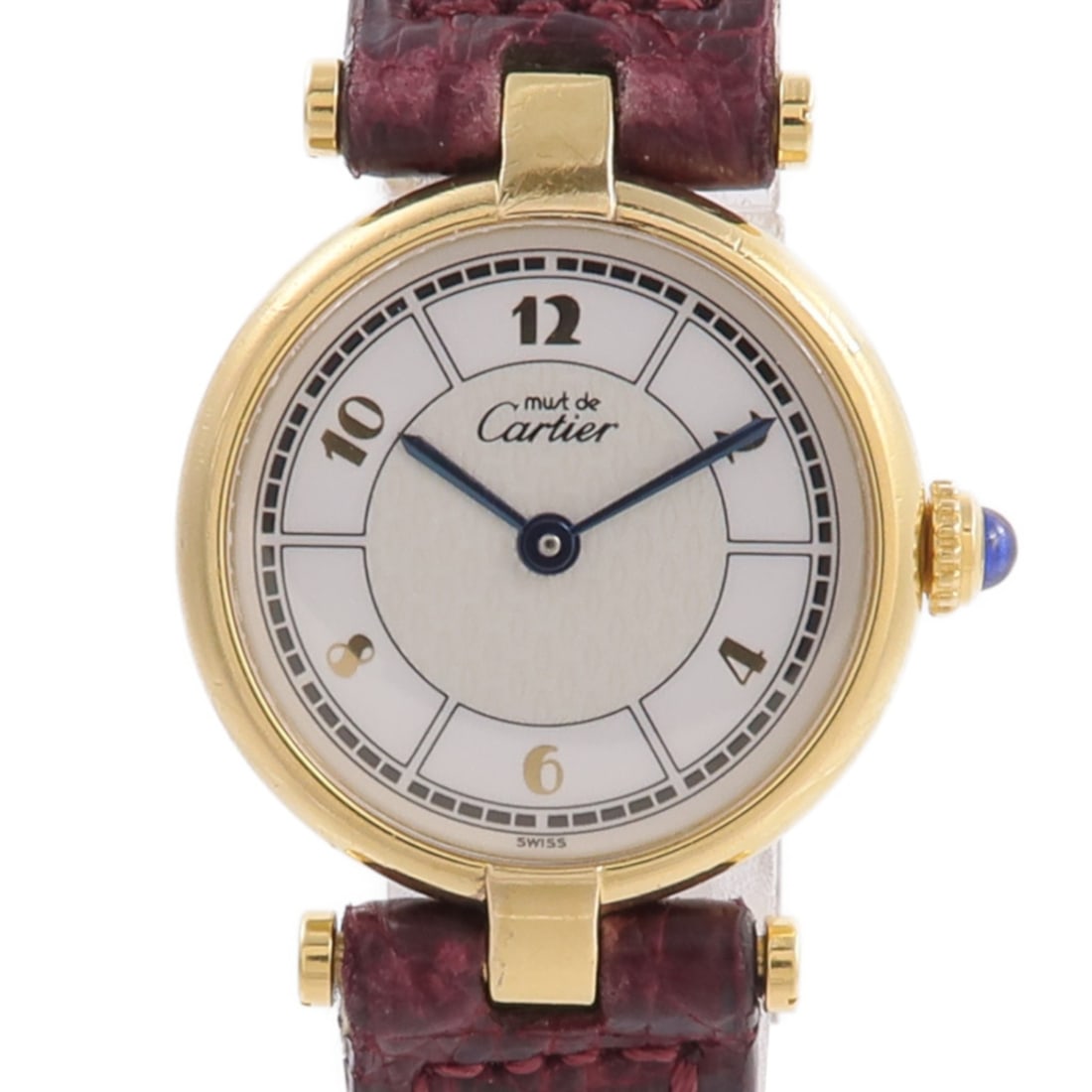Cartier Must Vendome Quartz Gold Plated White Dial Wristwatch: Cartier Must Vendome Quartz Gold Plated White Dial Wristwatch This Cartier Must Vendome W1009854 is a women's wristwatch featuring a gold-plated case and band with a white dial and frame. Powered by a
