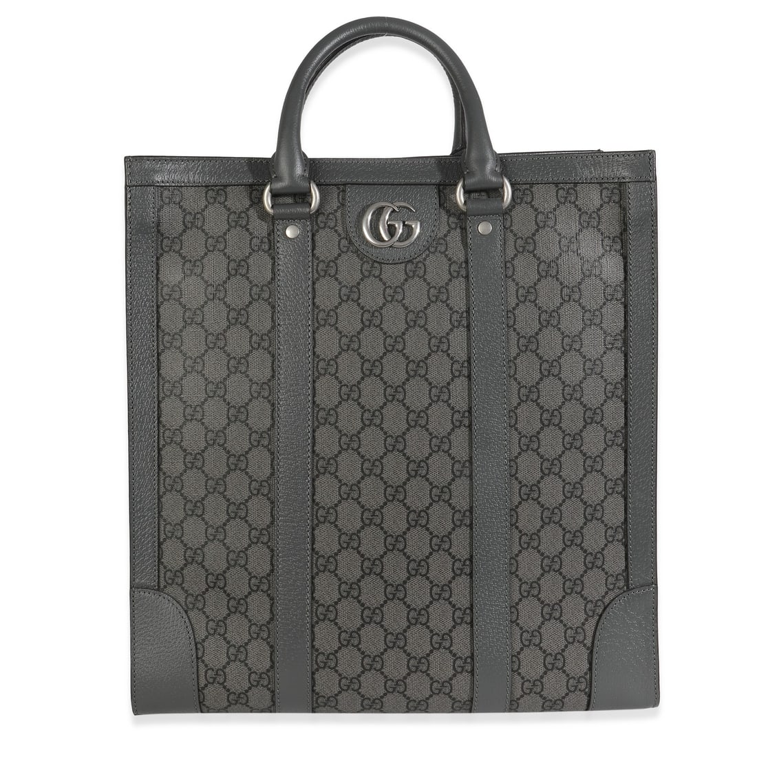 Gucci Ophidia Medium Gray Canvas Tote with Removable Strap: Gucci Ophidia Medium Gray Canvas Tote with Removable Strap This Gucci Ophidia Medium Tote features a grey and black GG coated canvas exterior with silver-tone hardware. Designed in Italy, the tote off