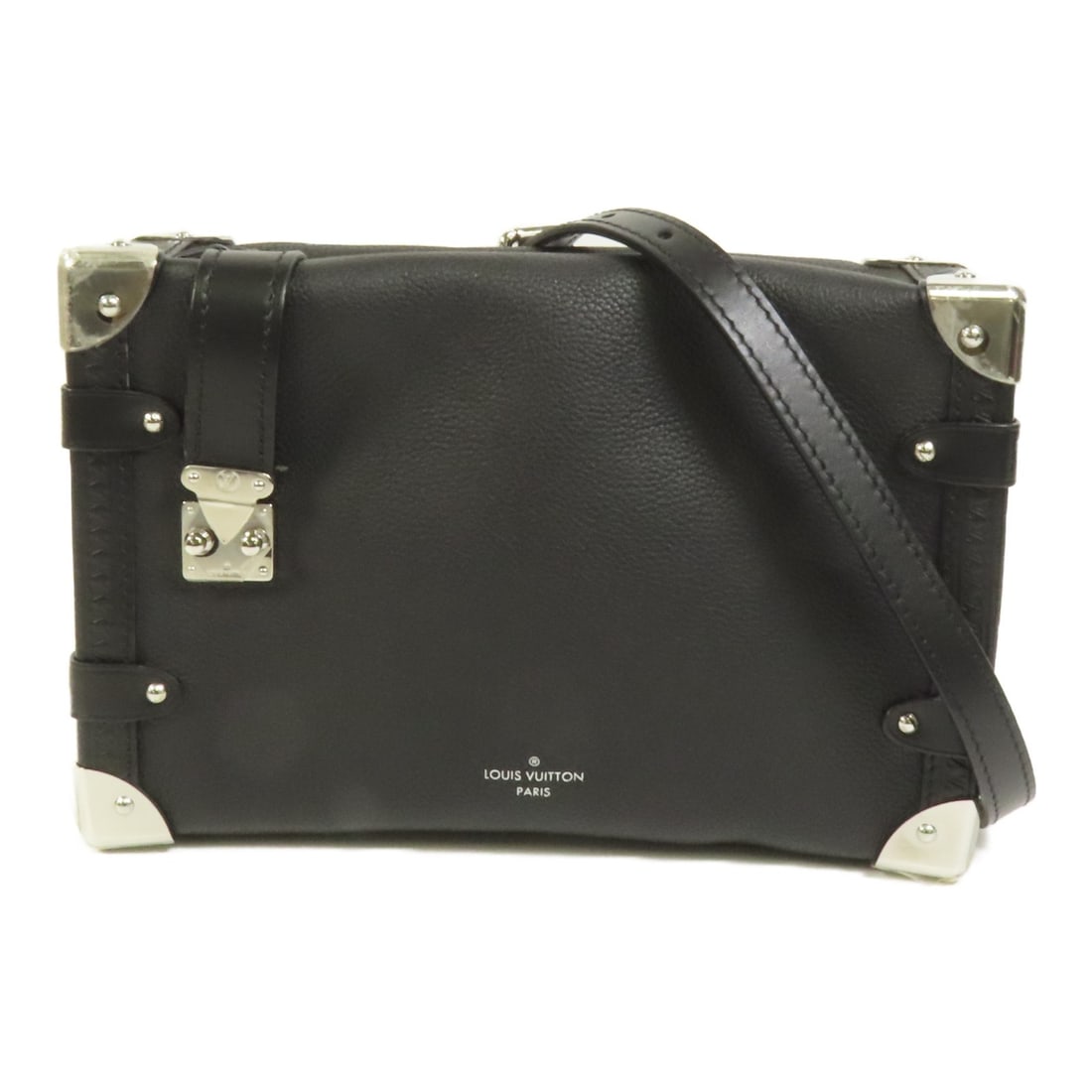 Louis Vuitton Side Trunk MM Shoulder Bag Calfskin Leather Black: Louis Vuitton Side Trunk MM Shoulder Bag Calfskin Leather Black This elegant LOUIS VUITTON Side Trunk MM Shoulder Bag is crafted from high-quality calfskin leather in a classic black hue. Designed for