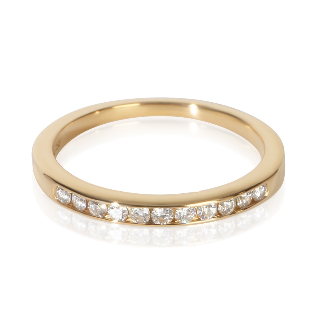 Tiffany & Co. Vintage Channel Set Diamond Band Ring 18k Yellow Gold 4.75: Tiffany & Co. Vintage Channel Set Diamond Band Ring 18k Yellow Gold 4.75 This Tiffany & Co. vintage channel set band features round brilliant diamonds with a total carat weight of 0.17, set in 18k yel