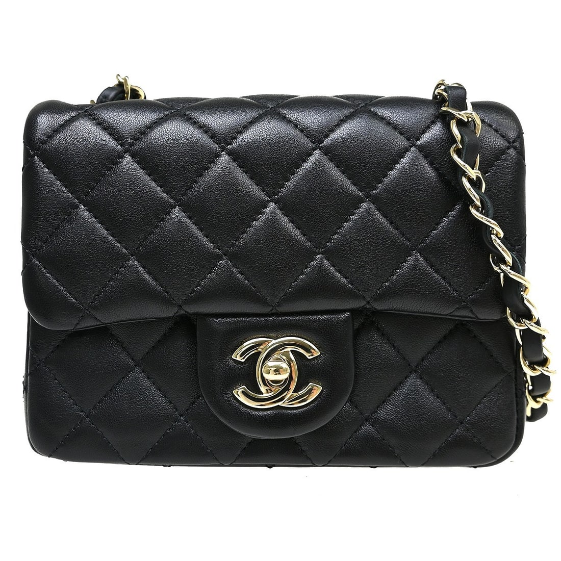 CHANEL Classic Flap black lambskin crossbody bag: CHANEL Classic Flap black lambskin crossbody bag This Chanel Mini Classic Square Flap Shoulder Bag is crafted from black lambskin leather with a signature quilted matelasse pattern. Designed as a smal