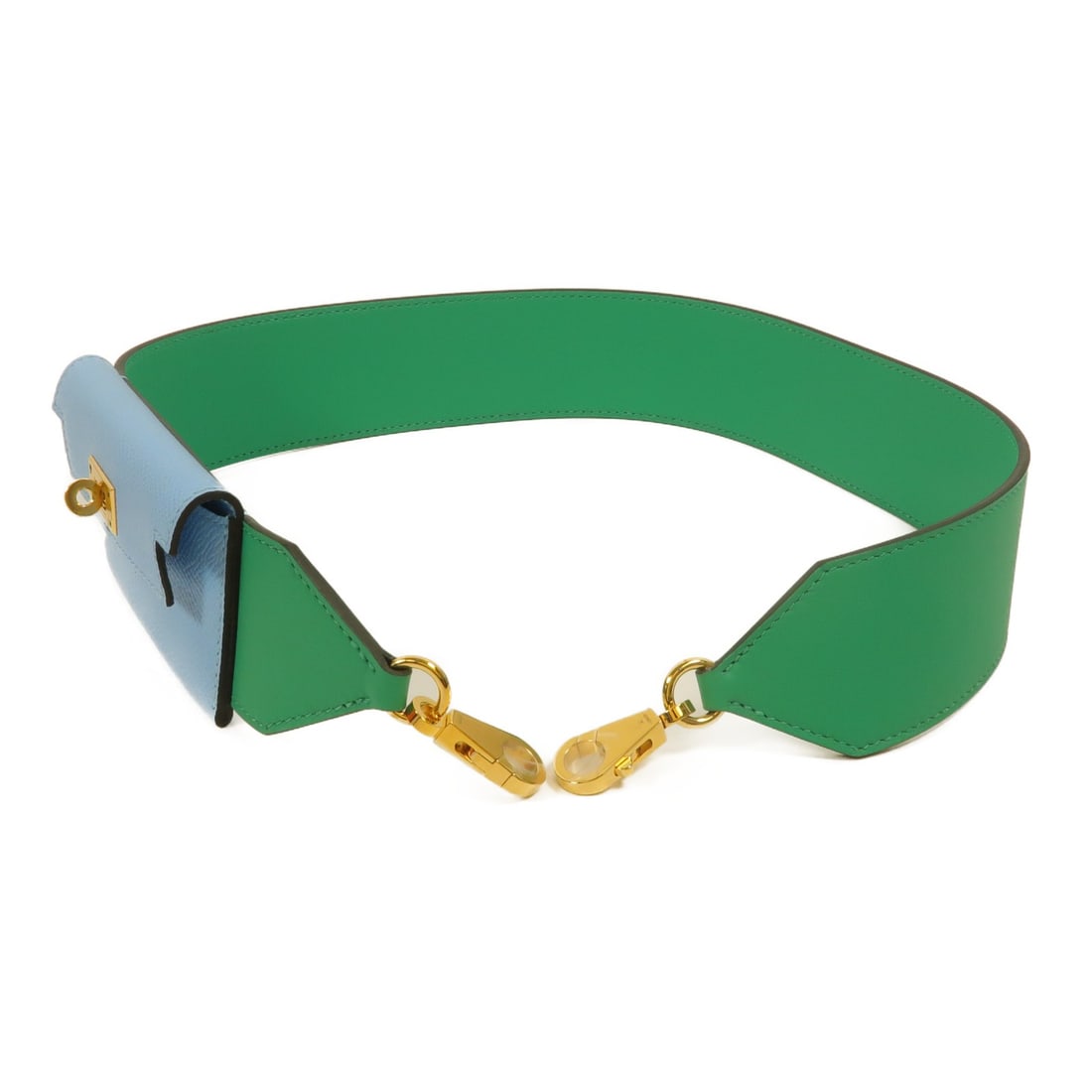 Hermes Kelly Pocket Charm Shoulder Strap Bambou Celeste Green Calfskin: Hermes Kelly Pocket Charm Shoulder Strap Bambou Celeste Green Calfskin This Hermes Kelly Pocket bag charm shoulder strap is crafted from Veau Swift and Epsom calfskin leather in a vibrant green hue. F