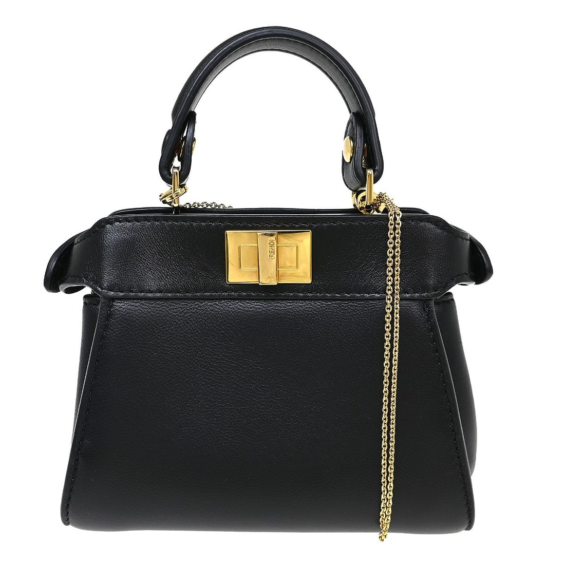 Fendi Peekaboo Leather Handbag Black 14cm x 10cm x 5cm: Fendi Peekaboo Leather Handbag Black 14cm x 10cm x 5cm This Fendi Peekaboo Bag is crafted from black leather and features a compact silhouette. Designed for women, it offers both style and practicalit