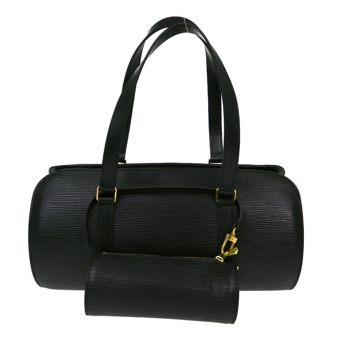 Louis Vuitton Soufflot Epi Leather Handbag with Pouch: Louis Vuitton Soufflot Epi Leather Handbag with Pouch This Louis Vuitton Soufflot handbag from the Epi line features a classic black Epi leather exterior complemented by vanilla-colored double handles