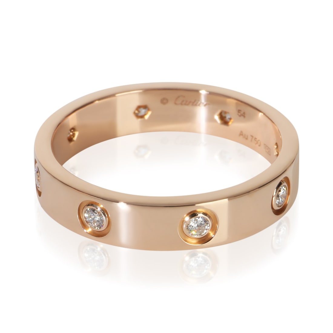 Cartier Love Small Model rose gold diamond ring size 6.75: Cartier Love Small Model rose gold diamond ring size 6.75 This pre-owned Cartier Small Model Love Ring is crafted in 18k rose gold and features round brilliant white diamonds with a total carat weight