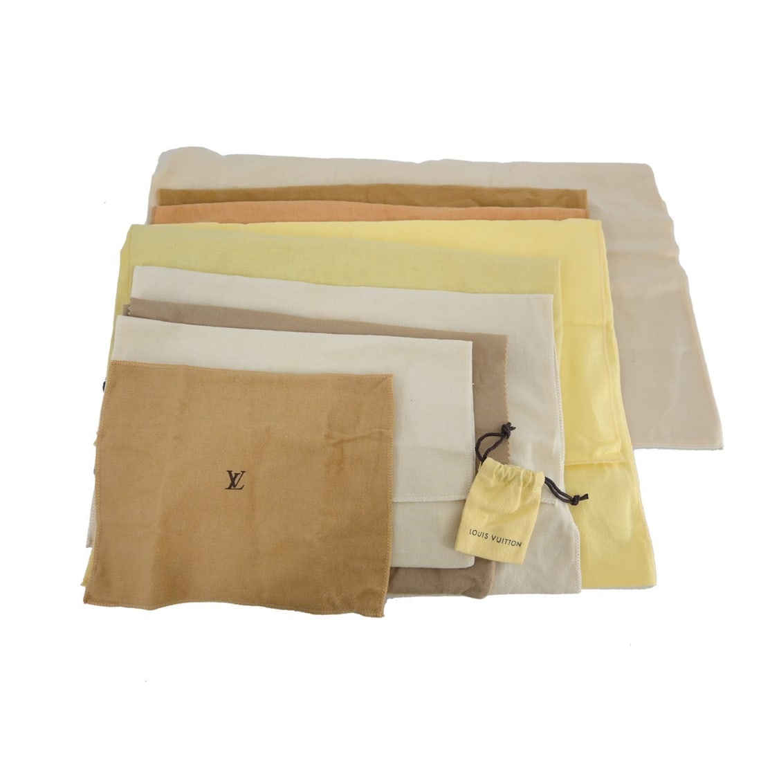 Louis Vuitton cotton dust bags 10 piece brown beige: Louis Vuitton cotton dust bags 10 piece brown beige This is a set of 10 Louis Vuitton dust bags in brown and beige, crafted from 100% cotton. Designed for unisex use, these dust bags are ideal for pro