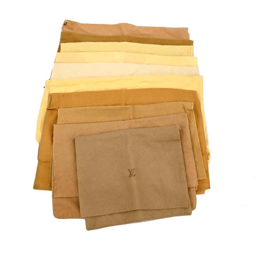 Set of 10 Louis Vuitton Cotton Dust Bags Brown Beige Authentic: Set of 10 Louis Vuitton Cotton Dust Bags Brown Beige Authentic This is a set of ten authentic Louis Vuitton dust bags made from 100% cotton in brown and beige. Designed for unisex use, these dust bags