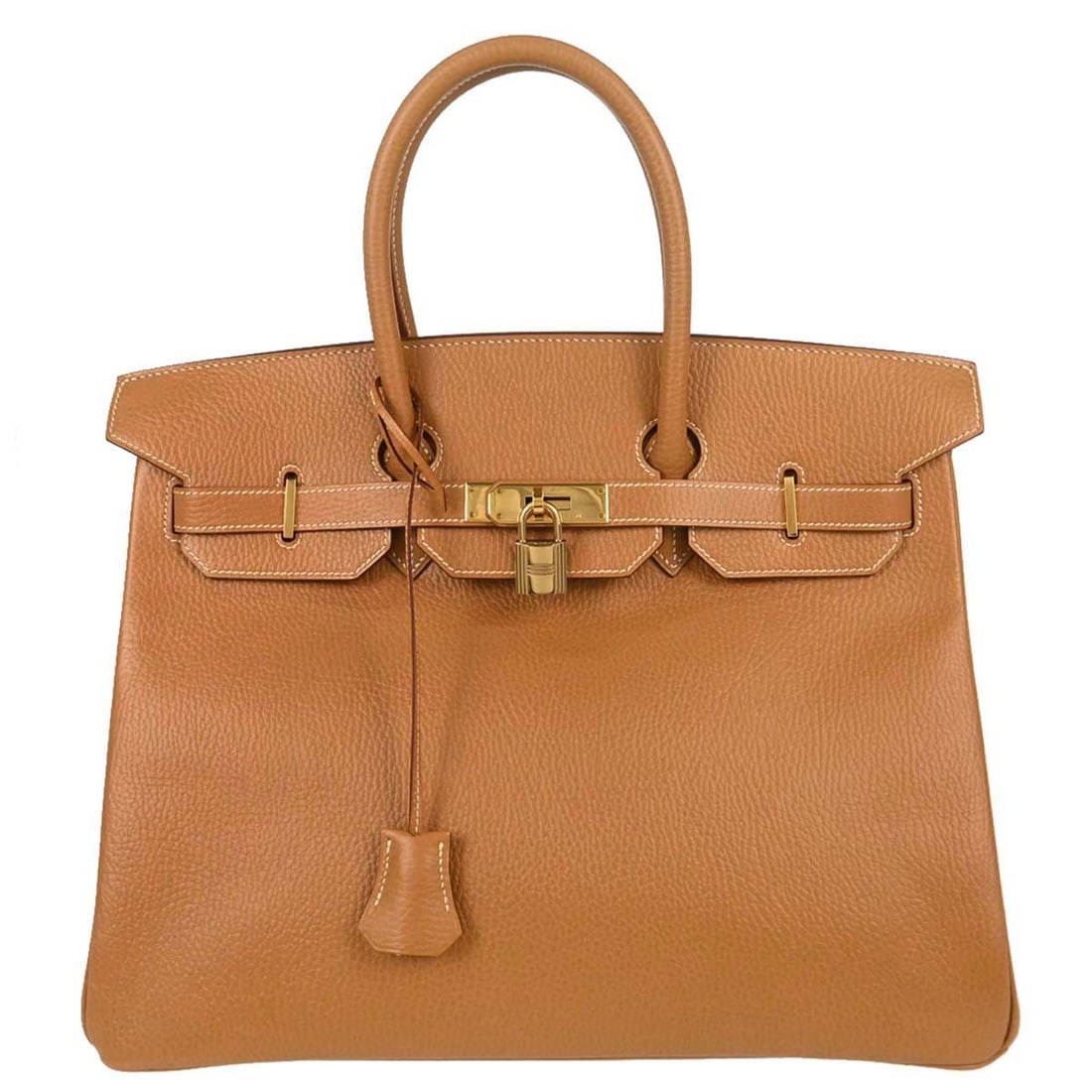 Hermes Birkin 35 natural leather top handle satchel: Hermes Birkin 35 natural leather top handle satchel This is a Hermes Birkin 35 handbag crafted from natural-colored Ardennes leather. It features a large size with double handles and a turnlock closur