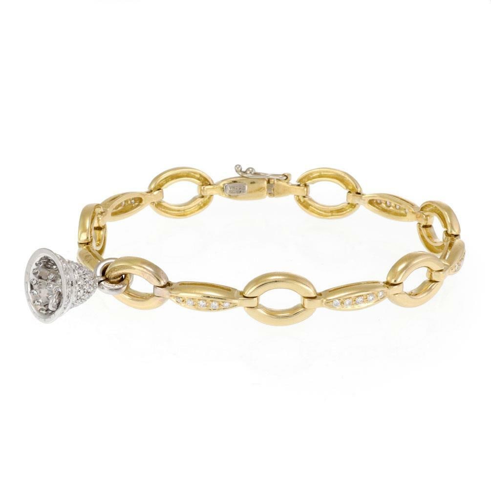 Aaron Basha 1.25ct Diamond 18k Gold Bell Charm Bracelet: Aaron Basha 1.25ct Diamond 18k Gold Bell Charm Bracelet This exquisite bracelet by Aaron Basha combines elegance and charm, crafted from 18k yellow and white gold. The design features alternating open