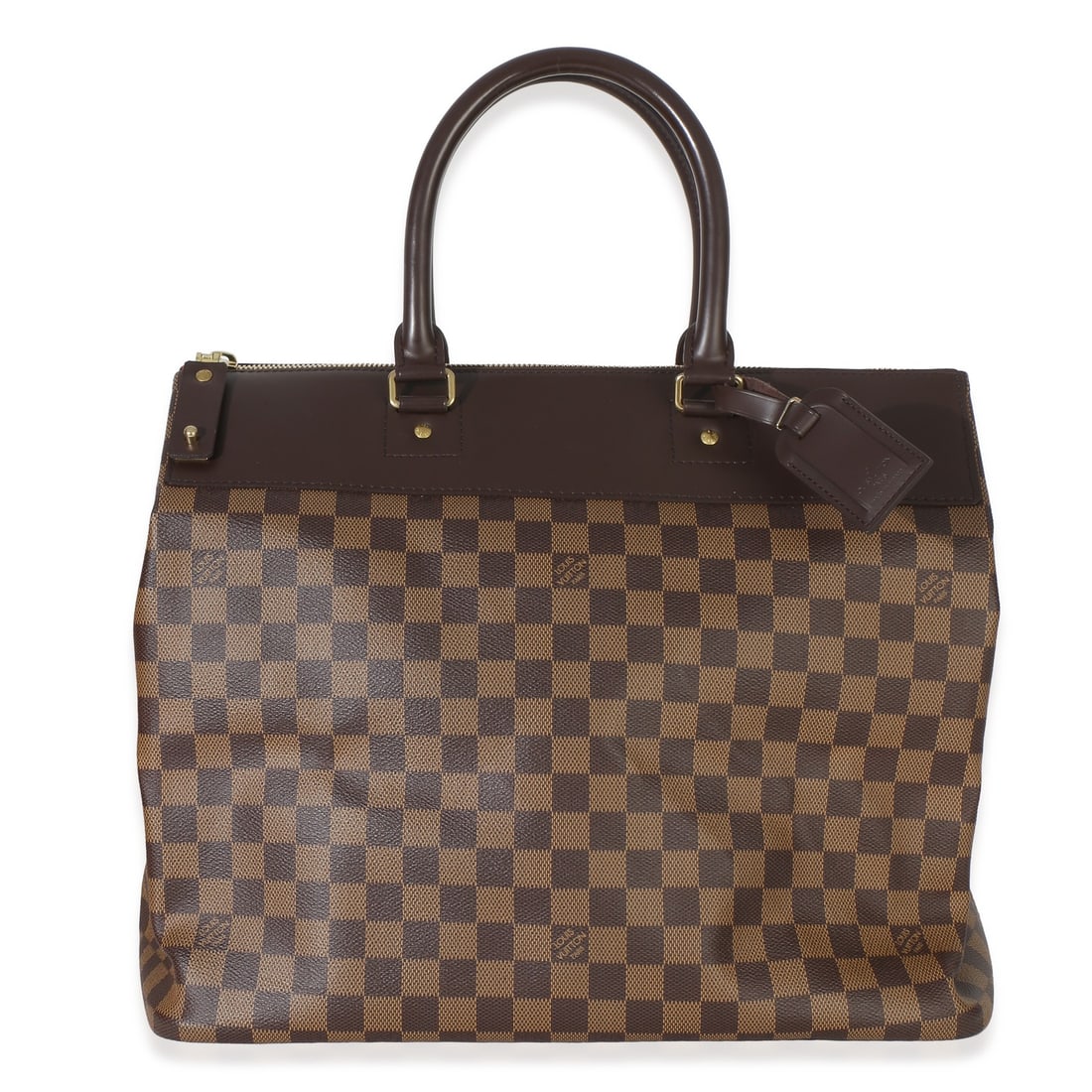 Louis Vuitton Greenwich PM Damier Ebene Canvas Top Handle Bag: Louis Vuitton Greenwich PM Damier Ebene Canvas Top Handle Bag This Louis Vuitton Damier Ebene Canvas Greenwich PM is a stylish top handle bag crafted from brown canvas with a red fabric lining. It fea
