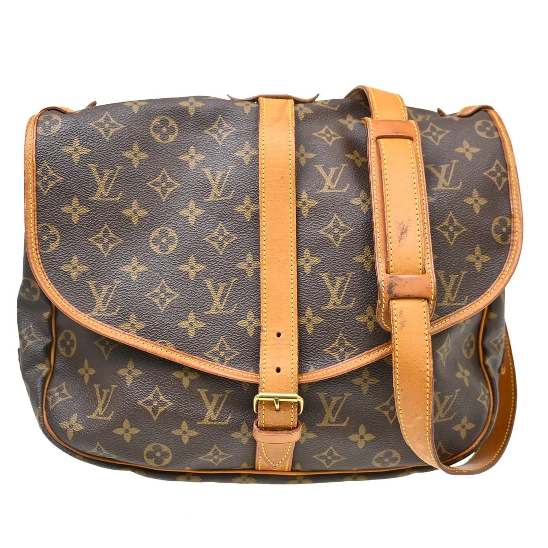 Louis Vuitton Saumur 35 Monogram Crossbody Shoulder Bag: Louis Vuitton Saumur 35 Monogram Crossbody Shoulder Bag This vintage Louis Vuitton Saumur 35 shoulder bag features the iconic monogram canvas leather exterior and a classic buckle closure. Designed wi