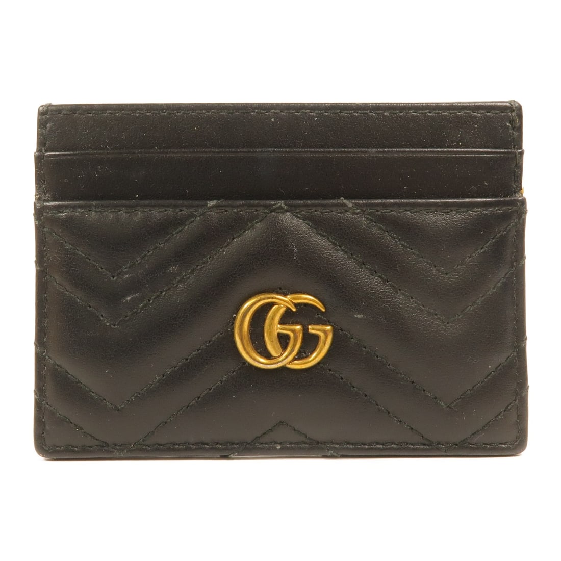 Gucci Marmont Black Calfskin Card Case GHW: Gucci Marmont Black Calfskin Card Case GHW This Gucci GG Marmont card case is crafted from black calfskin leather and features gold-tone hardware. Designed for women, it offers a stylish and practical
