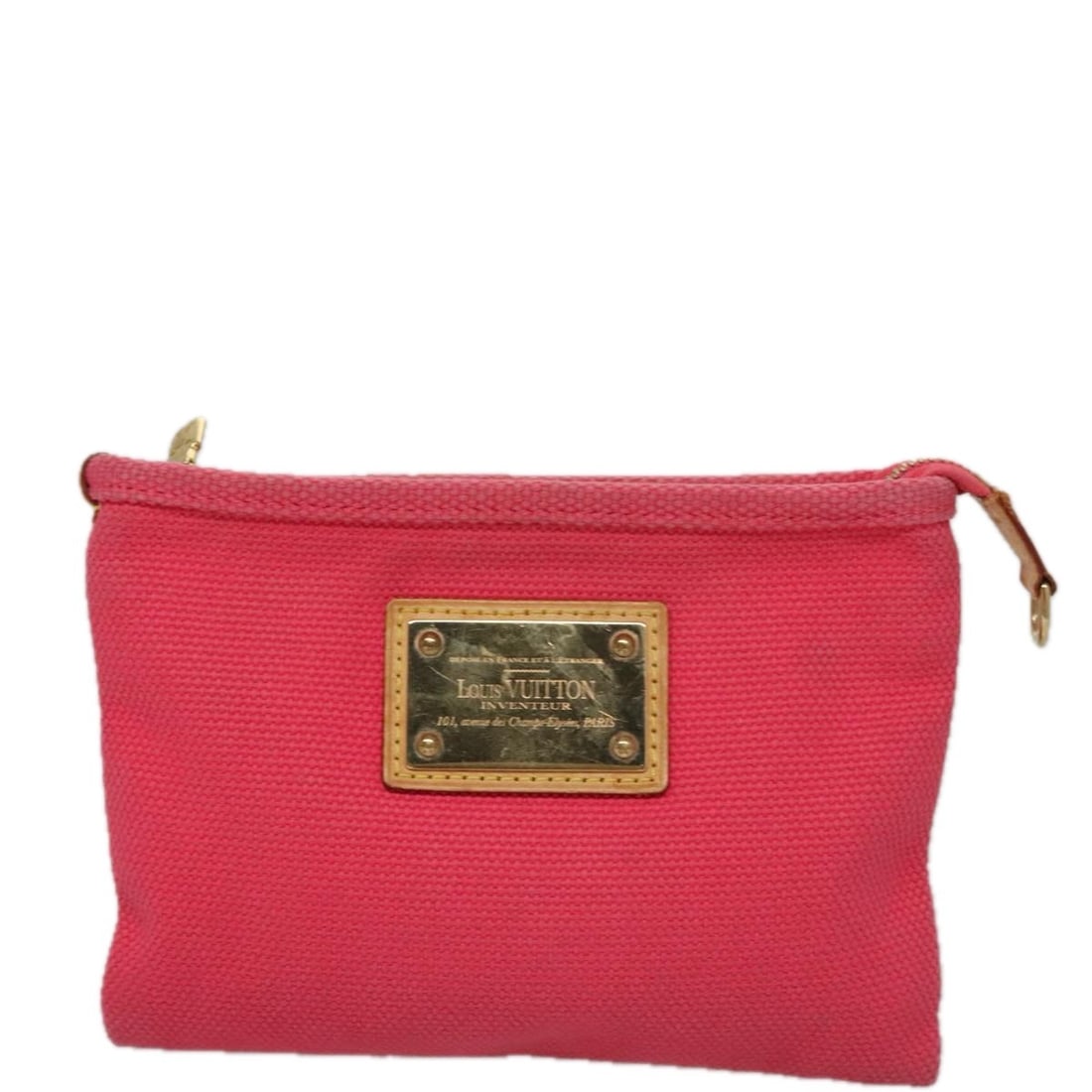 Pink Canvas Antigua Pouch by Louis Vuitton France 20cm: Pink Canvas Antigua Pouch by Louis Vuitton France 20cm This Louis Vuitton Antigua Pouch is crafted from pink canvas and designed for women. It features signature Louis Vuitton styling, with a compact 
