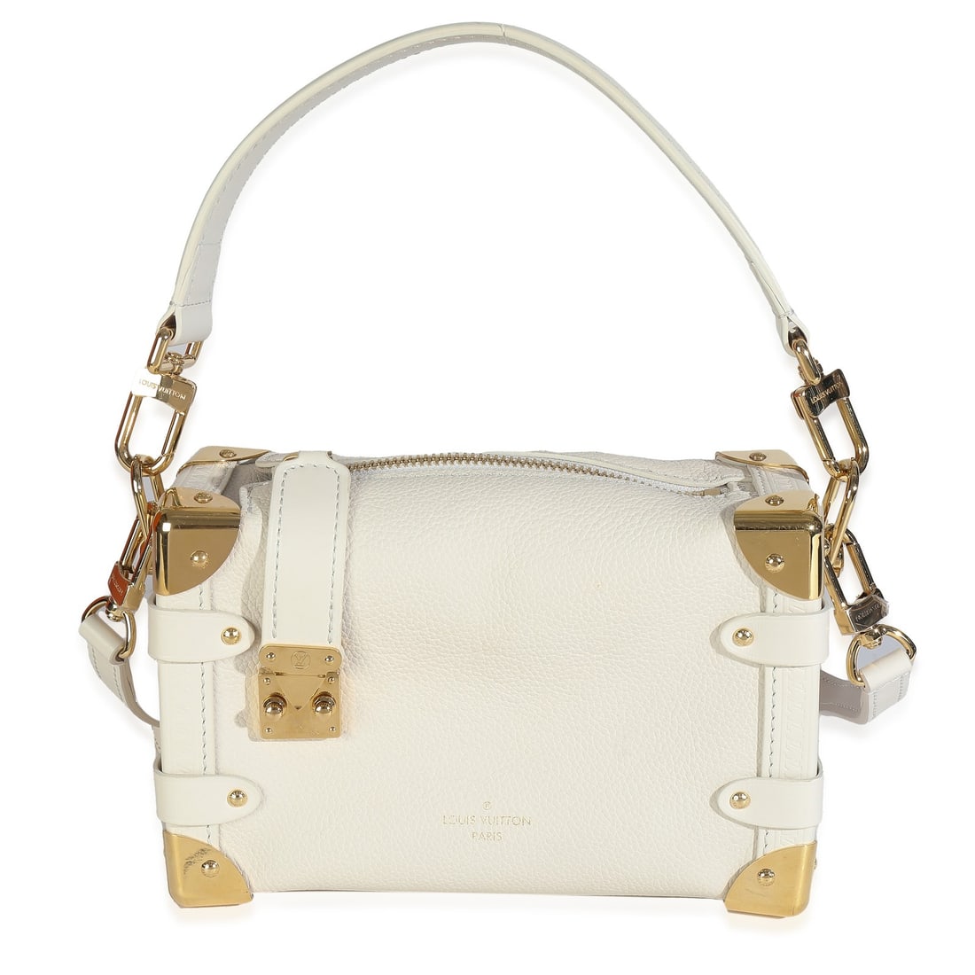 Louis Vuitton Side Trunk PM White Leather Shoulder Bag with Removable Strap (1 of 9)