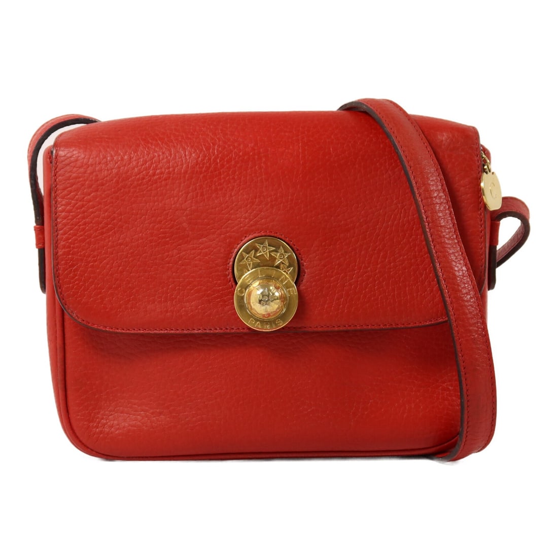 CELINE Red Calfskin Shoulder Bag GHW: CELINE Red Calfskin Shoulder Bag GHW This CELINE shoulder bag features luxurious red calfskin leather with gold-tone hardware, offering a sophisticated and timeless accessory for any wardrobe. Designe