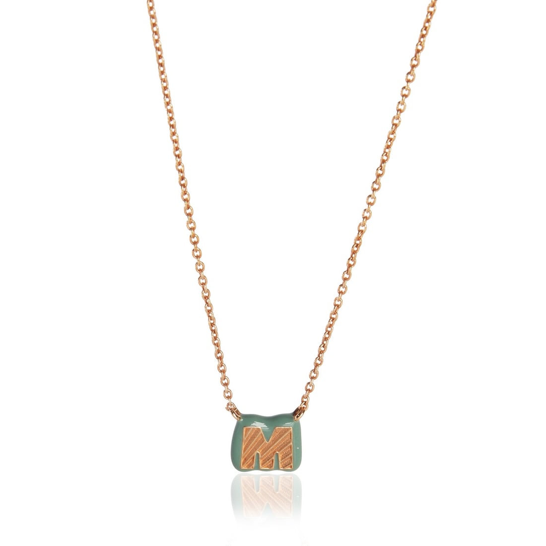 Blue Enamel M Initial Pendant in 14K Rose Gold (1 of 2)