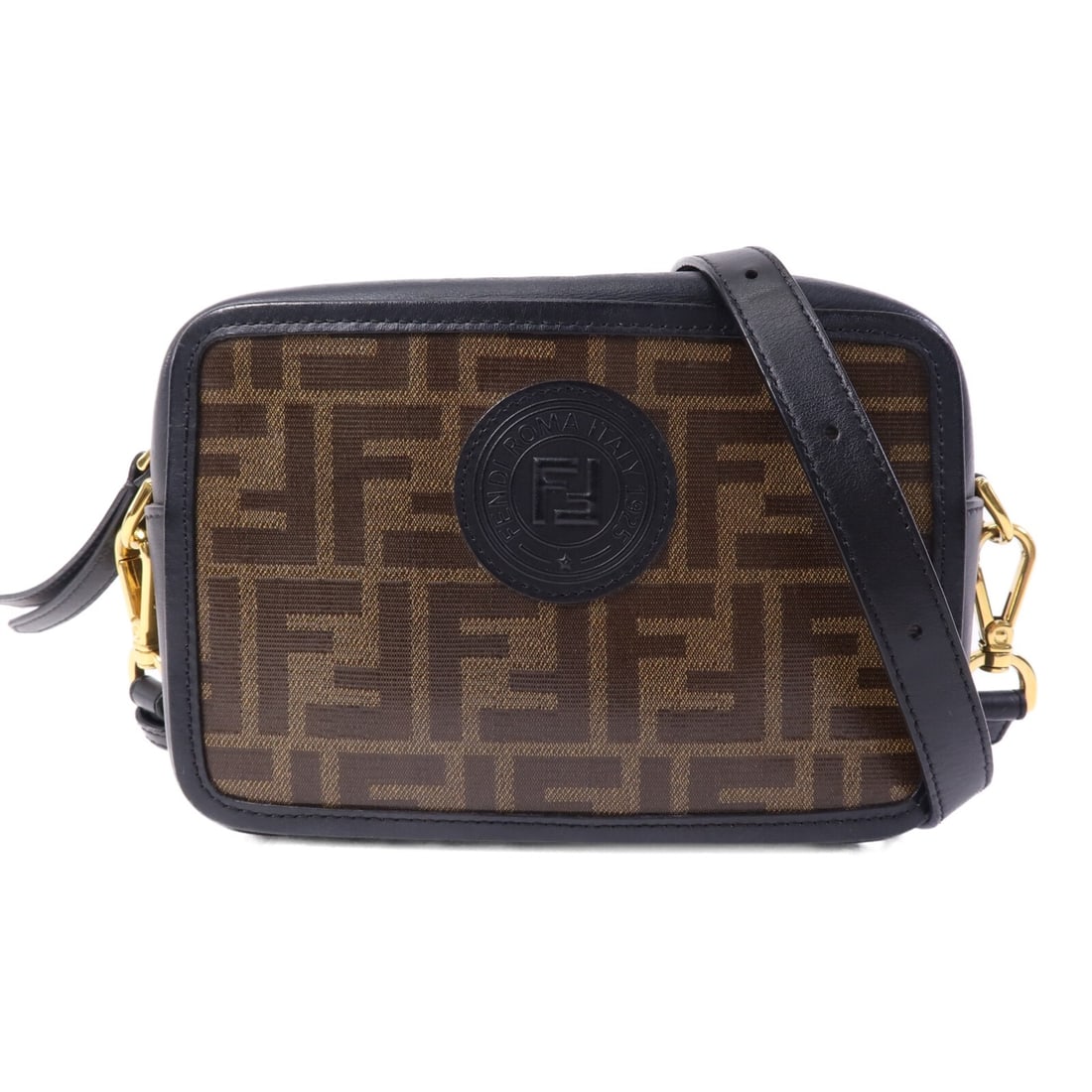Fendi Brown Coated Canvas Shoulder Bag with Gold Hardware 8BS019: Fendi Brown Coated Canvas Shoulder Bag with Gold Hardware 8BS019 This Fendi shoulder bag features a brown PVC coated canvas exterior and gold tone hardware. Designed for women, it offers a compact and