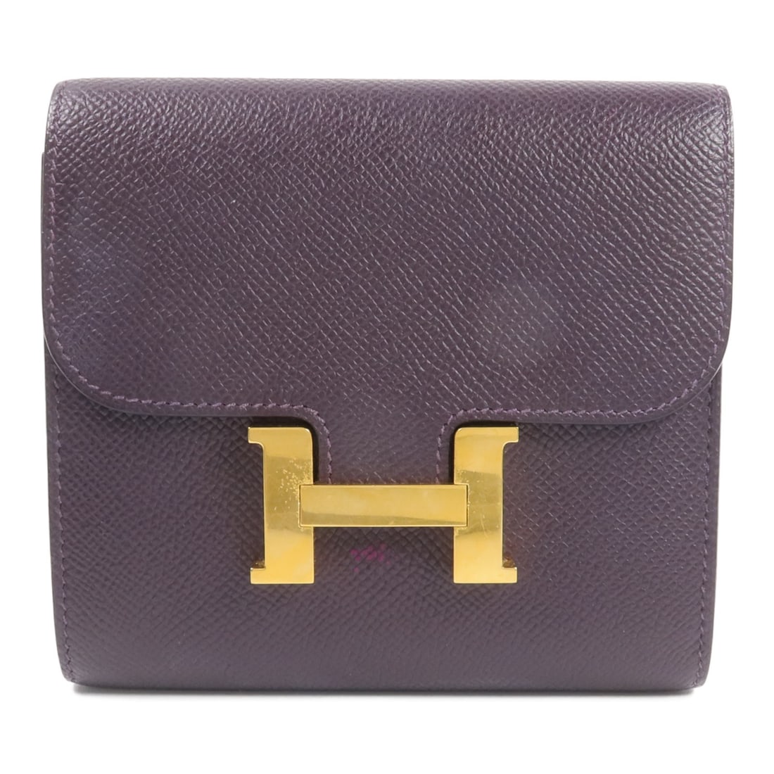 Hermes Constance bi-fold wallet Epsom leather raisin purple GHW: Hermes Constance bi-fold wallet Epsom leather raisin purple GHW This Hermes Constance bi-fold wallet is crafted from Epsom calfskin leather in a rich raisin purple color. Designed for women, it featur