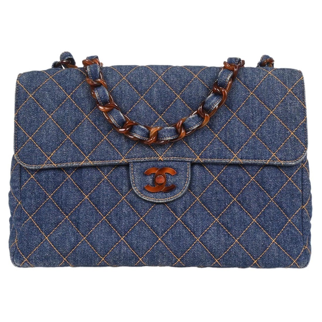 CHANEL Matelasse Blue Denim Quilted Shoulder Bag: CHANEL Matelasse Blue Denim Quilted Shoulder Bag This Chanel Jumbo Classic Flap Shoulder Bag features a blue denim exterior with a signature matelasse quilted pattern. The bag is designed with a mediu