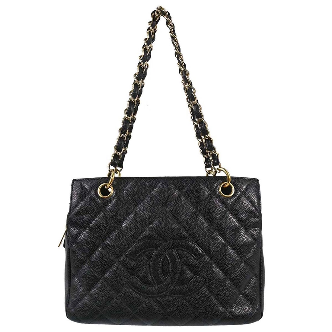 CHANEL Petite Timeless Tote Black Caviar Leather Chain Strap: CHANEL Petite Timeless Tote Black Caviar Leather Chain Strap This Chanel Petite Timeless Tote (PTT) is crafted from black caviar skin leather and features a classic quilted design. The medium-sized ha