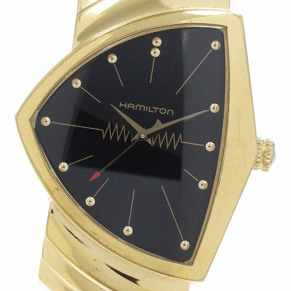Hamilton Ventura Quartz Men's Wristwatch H243010 Black Dial: Hamilton Ventura Quartz Men's Wristwatch H243010 Black Dial This is a pre-owned Hamilton Ventura men's wristwatch, model H243010, featuring a distinctive black dial and quartz movement. The watch has 