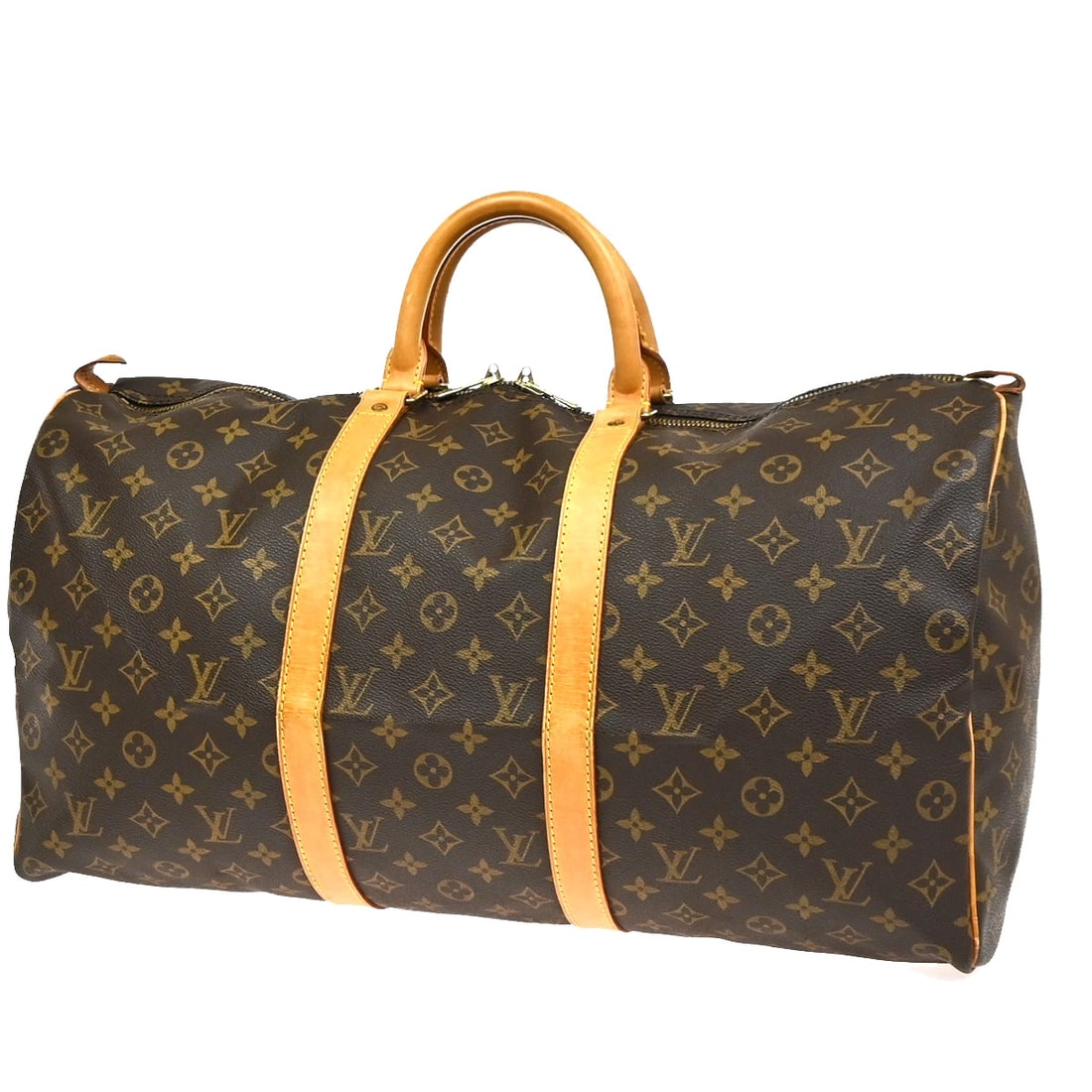 Louis Vuitton Keepall Monogram Brown Canvas Travel Bag 50cm: Louis Vuitton Keepall Monogram Brown Canvas Travel Bag 50cm This is a Louis Vuitton Keepall Bag crafted in signature brown monogram canvas. Designed for unisex use, the bag features notable side leath