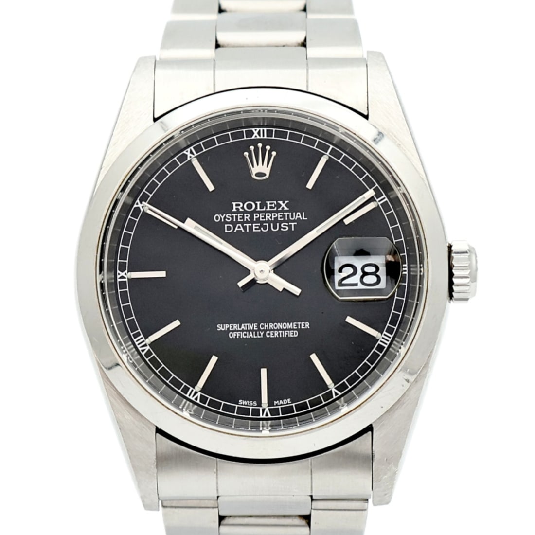 Rolex Datejust 16200 Black Dial Stainless Steel Automatic Wristwatch: Rolex Datejust 16200 Black Dial Stainless Steel Automatic Wristwatch This ROLEX Datejust wristwatch features a classic design crafted from stainless steel with a black dial and matching black frame. D