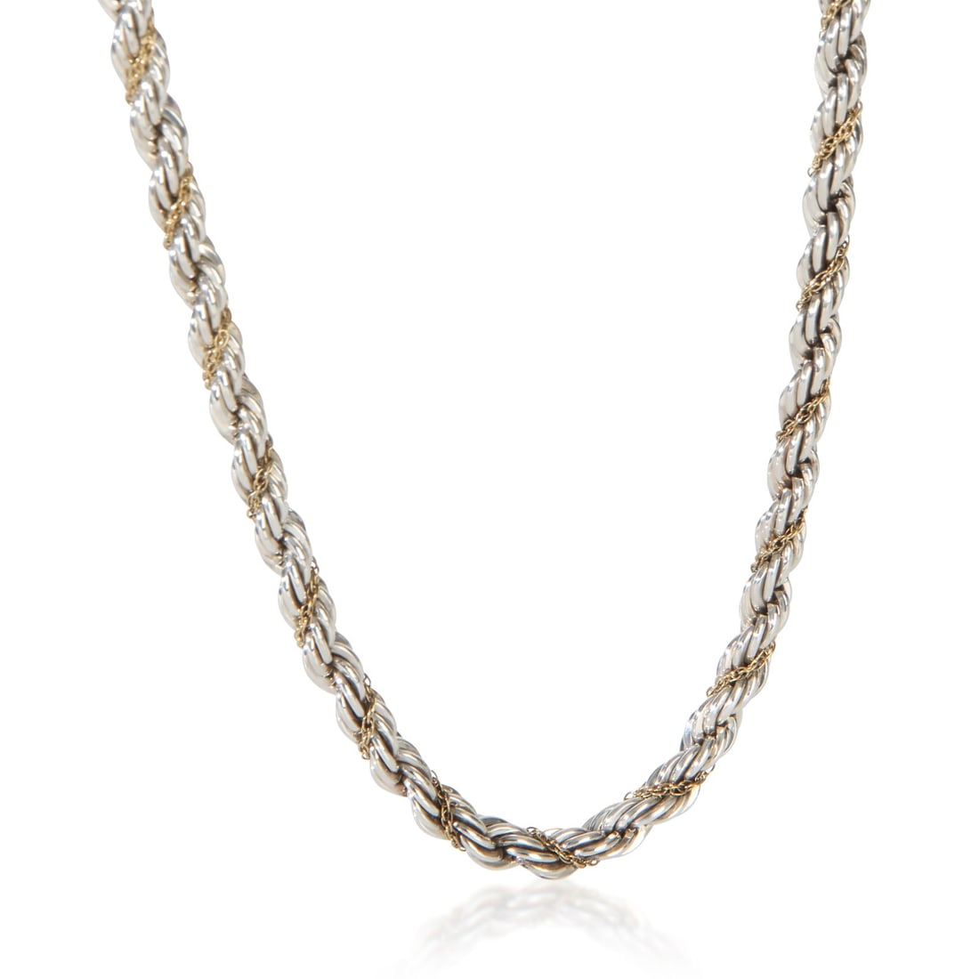 Tiffany & Co. Twisted Rope 18k Yellow Gold Sterling Silver Necklace 18 in: Tiffany & Co. Twisted Rope 18k Yellow Gold Sterling Silver Necklace 18 in This pre-owned Tiffany & Co. Twisted Rope necklace features a sophisticated design crafted from 18k yellow gold and sterling s