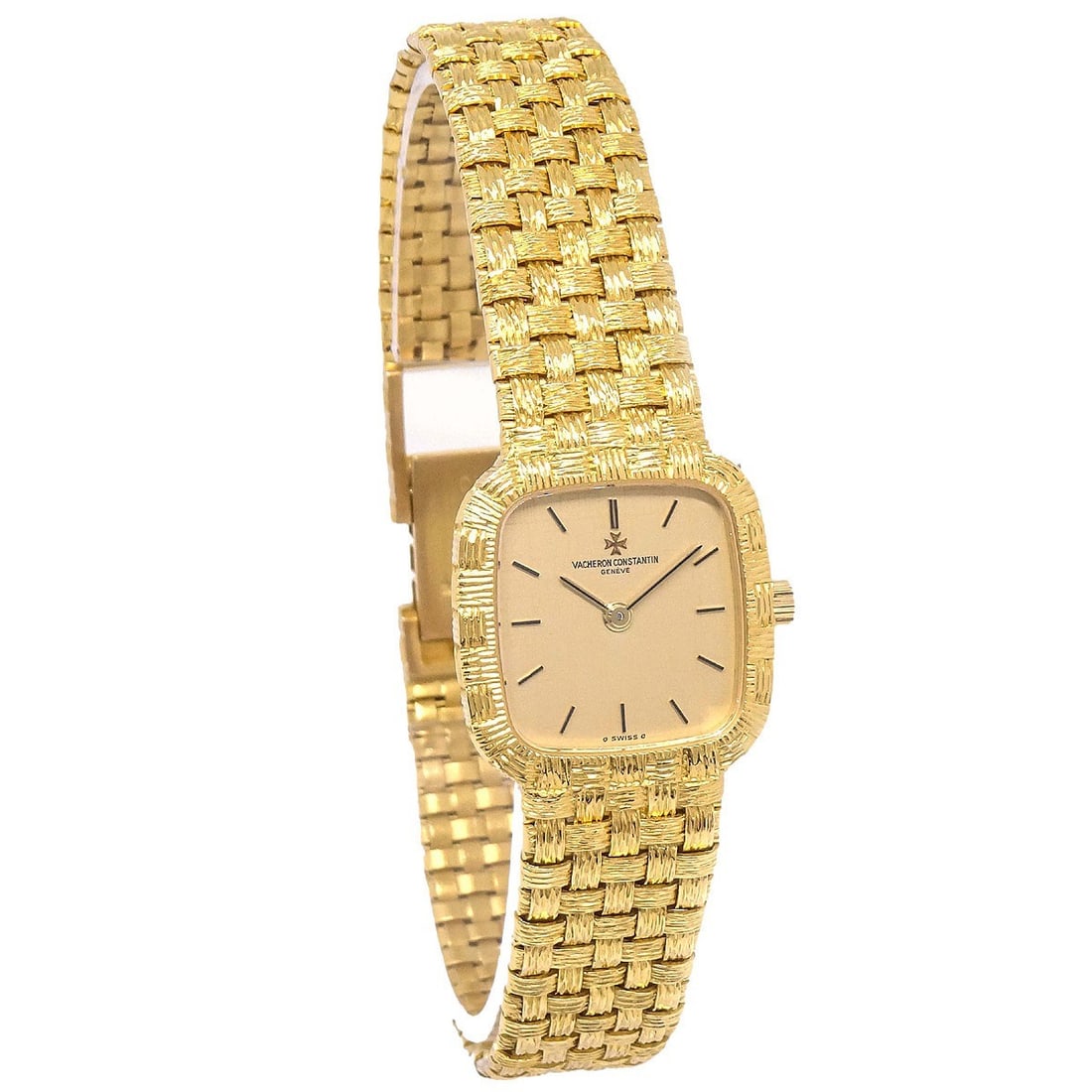 Vacheron Constantin Mesh Doll 20mm Quartz 18K Yellow Gold Watch: Vacheron Constantin Mesh Doll 20mm Quartz 18K Yellow Gold Watch This Vacheron Constantin Mesh Doll wristwatch is a vintage women's timepiece from the 1980s to 1990s, featuring a 20mm square case craft